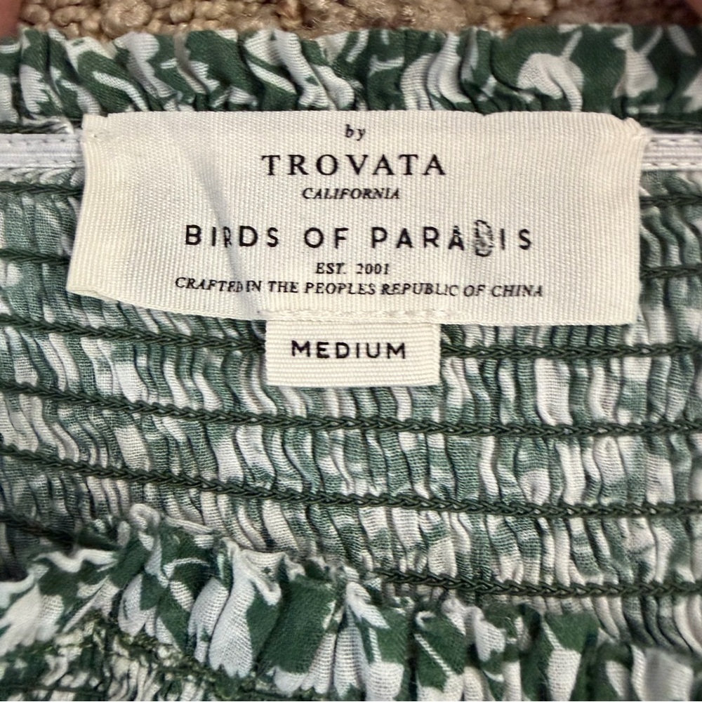 Trovata Birds of Paradis Rowen Green Floral Smocked Long Sleeve Dress Size M - Picture 6 of 10